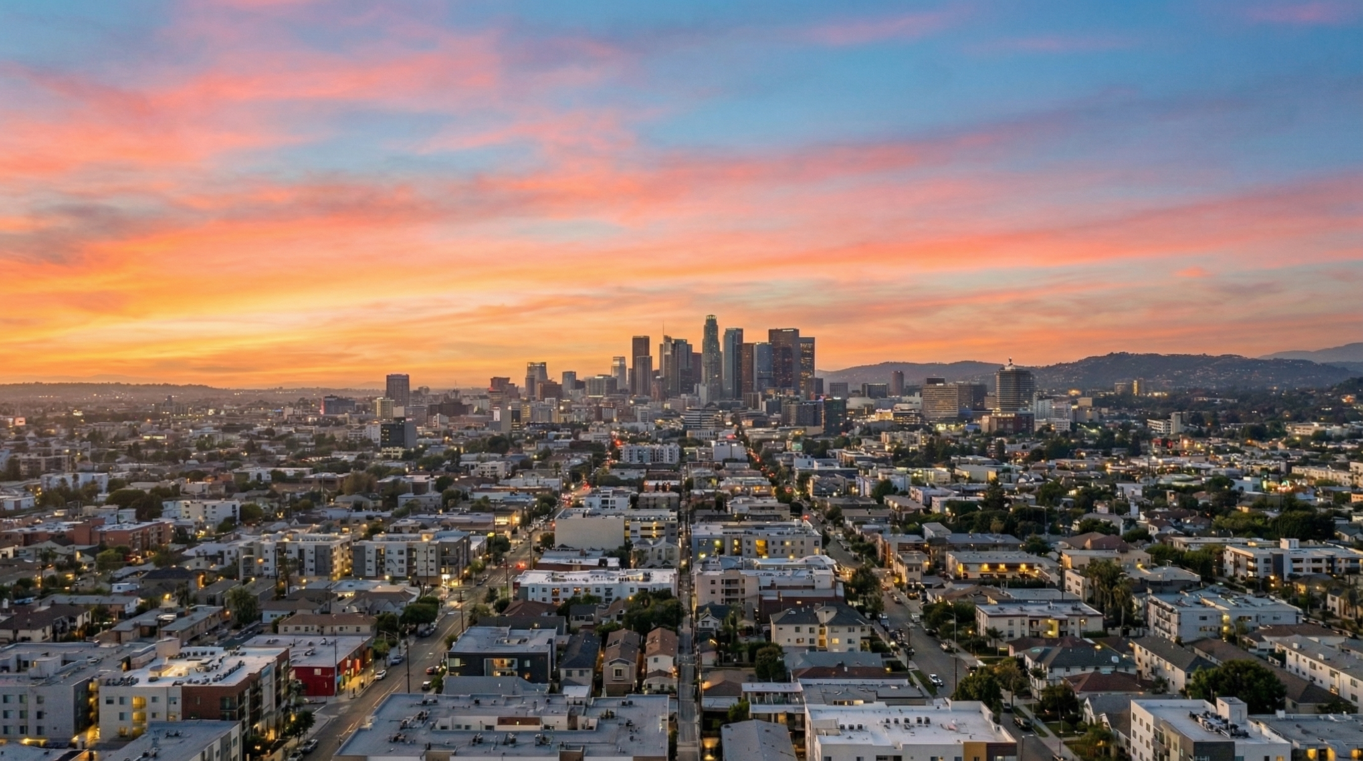 Luxury real estate skyline at sunset